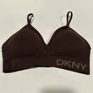 DKNY Women's Seamless Bralette Adjustable Straps, Size L, Chocolate brown
